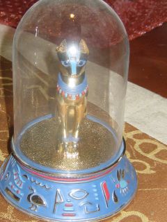   Mint 24K Gold Egyptian Bast Cat Figurine Replica w/Dome Display
