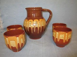 C8 Russian Art Pottery Sangria Pitcher & Cups Set