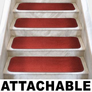 Set of 12 ATTACHABLE Carpet Stair Treads 8x27 BRICK RED runner rugs