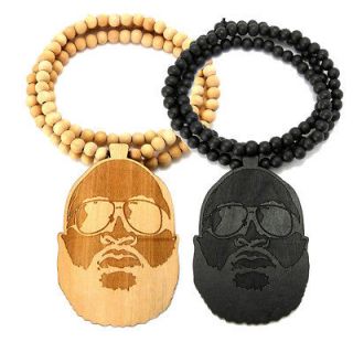   Wood RICK ROSS Face Inspired PENDANT NECKLACE 36 Wooden BALL CHAIN
