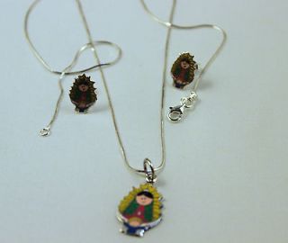 Virgencita Plis .925 Sterling Silver Earrings & Pendant with Chain