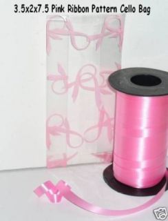 100 PINK RIBBON BREAST CANCER AWARNESS CELLO BAGS 3x2x7