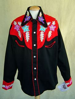 ROCKMOUNT Kids Retro Western Floral Embroidered Shirt   Black/Red 
