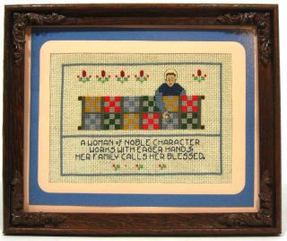 Framed Finished Cross Stitch Embroidery Amish Woman 7.5x5.5 9.5x11 