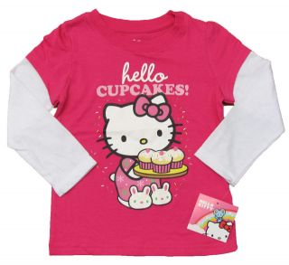HELLO KITTY Toddler Girls Pink/White Mock Layer Cupcakes Tee Shirt NWT