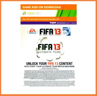 FIFA 13 2013 XBOX 360 ULTIMATE TEAM WITH 24 GOLD PACKS DLC  