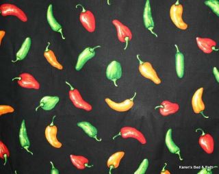   Hot Chili Hot Pepper Multi Colored Peppers on Black Curtain Valance
