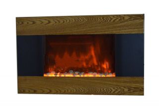 35.5 Wall Mounted Wood Trim Panel Electric Fireplace Heater with 