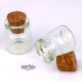 Small Glass Bottle Vial Charms Pendant with Cork and Eyehook 22x25mm 