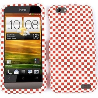 For HTC ONE V Case Cover   Red White Checkers Rubberized 3D307