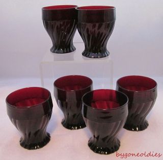 Ruby Red Highball Glasses Set of 6 Drinking Glass 8 oz Twisted 