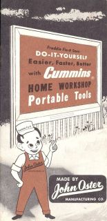 Cummins Home Workshop Portable Tools Vintage Brochure John Oster 
