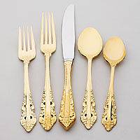 Wallace Gold Plated Antique Baroque 5 Piece Place Setting Flatware NEW 