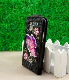 Bling Butterfly Leather Flap Flip Case For Samsung Galaxy S3 I9300 