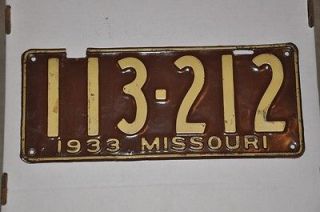 1933 Missouri License Plate Tag#113 212 Hot Rod Rat Rod Craft Art