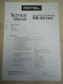 Rotel Service/Technical Manual~RB 951 MKII Amplifier~Original