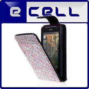 BABY PINK ZEBRA LEATHER BLING FLIP CASE FOR HTC RHYME