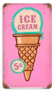 Ice Cream Cone 5cents colorful parlor/diner/c​afe vintaged metal 