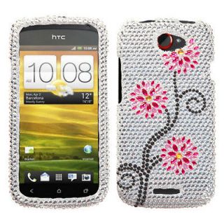 For T Mobile HTC One S Case Cover Bling Rhinestones Moon Flowers 