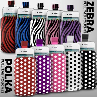   POLKA & ZEBRA PULL TAB SKIN CASE COVER POUCH FITS VARIOUS HTC PHONES
