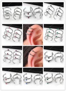   Steel Crystal Helix Fake Cartilage Clip On Ear Cuff Wrap Earring