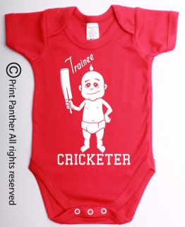 TRAINEE CRICKET PLAYER BABY GROW FUNNY VEST UNIQUE ROMPER CLOTHES #22