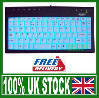 eRebel Small illuminated Usb UK Keyboard Bright Blue Light Lite Up 