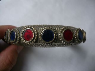   Afghanistan Bangle Bracelet w/ Blue & Blue Stones Decorative Design