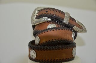 Nocona Brown Leather Belt with Buffalo Nickel Head Conchos