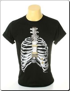 New Indie Rock Graphic Guitar Skeleton Cord Guitar Men Black T Shirt L 