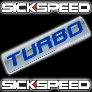 CHROME/BLUE METAL TURBO ENGINE RACE MOTOR SWAP EMBLEM BADGE FOR TRUNK 