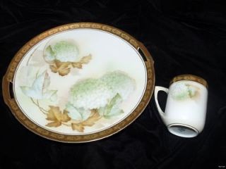   Germany Gilded Cake Plate Chocolate Cup White Snowball Hydrangeas