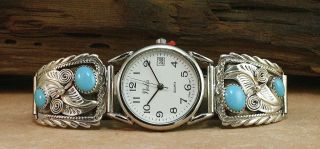 Navajo Turquoise Sterling Silver Mens Watch* SIGNED* NEW