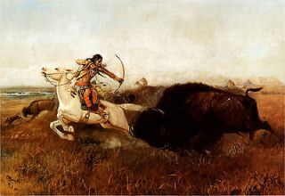 1894 Charles Russell Painting INDIANS HUNTING BUFFALO, Southwestern 