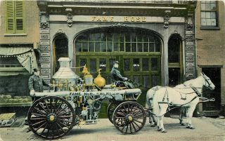 Fame Hose Fire Co. 2nd & Orange Sts Wilmington DE Postcard Horse Drawn 