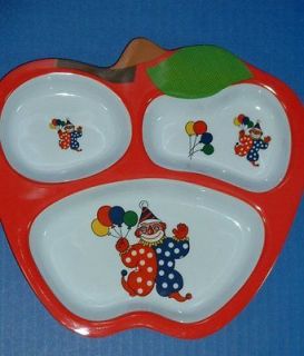 Childs Divided Eating Plates Clown Balloons Teddy Bear Train Plane Car 