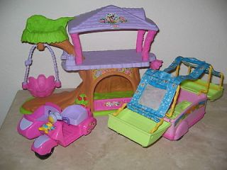    Price Little People Fairy Tree House + Camper + Motorcycle Sidecar