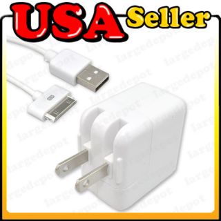10W USB Wall Charger Adapter+Cable For iPod iPad 1/2 iPhone 4/3GS/3G