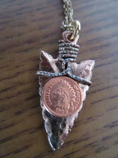 1903 Indian Head Penny in Metel Arrow Pendent and necklace  small 