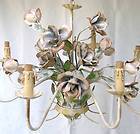 Large Italy Metal Flowers Roses Vintage Italian Tole Chandelier Lamp 