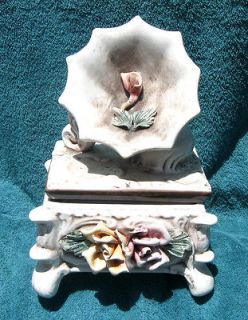 Vintage Capodimonte porcelain Victrola Style Box with Pink Flowers