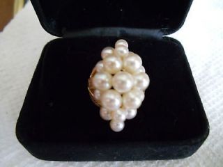 Vintage Cultured Pearl Cluster Ring, 14 Kt Gold