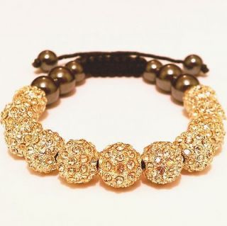 GOLD Bracelet SHAMBALLA 11 PIECE Beads Crystal DISCO BALL Micro Pave 