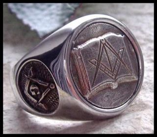 US SIZE 11.5 AJS © MASONIC BOOK LODGE RING SQUARE & COMPASS STEEL 