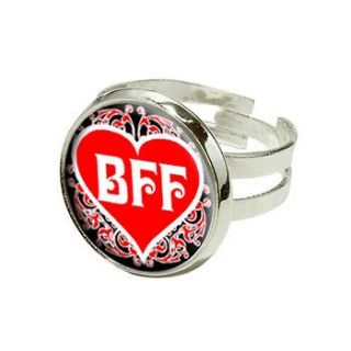   Friends Forever   Red Heart   Silver Plated Adjustable Novelty Ring