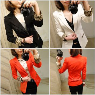   Button Blazer Suit Ladies New Leopard Lapel Jacket Coat Outwear S M L