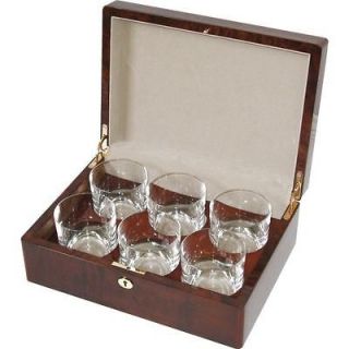   Burl Burl 6 Whiskey Glass Drinks Box with Lock by Hillwood RRP £325