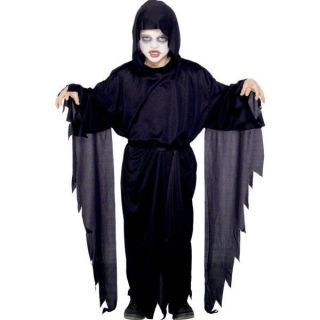 Kids Unisex Black Screamer Ghost Robe Halloween Fancy Dress Costume