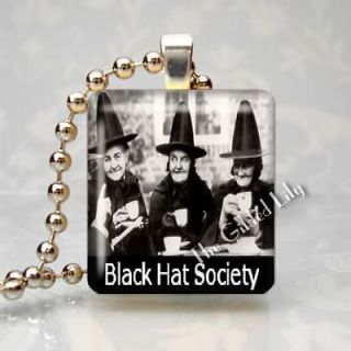   BLACK HAT SOCIETY HALLOWEEN Scrabble Tile Art Pendant Jewelry