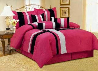 7PC Pink Black White Comforter Set Queen Size New Bed in a Bag